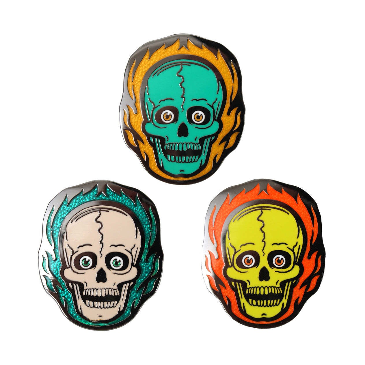 Beistle 2021 Flaming Skulls 3-Pin Set | Atomic Horror